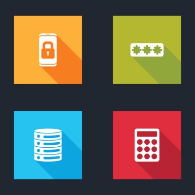 Kapalı asma kilit, Parola koruması, Sunucu, Veri, Web Sunucu ve simgesi ile Mobil 'i ayarla. Vektör.