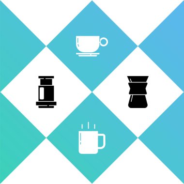 Uçak kahvesi, kahve fincanı ve Chemex ikonu hazırla. Vektör.
