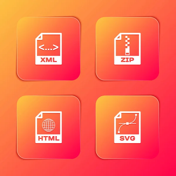 Définir Document Fichier Xml Icône Zip Html Svg Vecteur — Image vectorielle