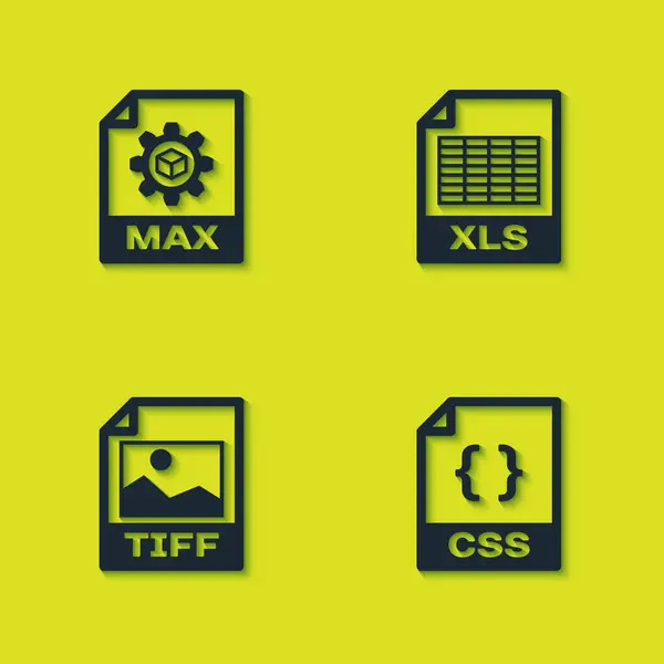 Définir Document Fichier Max Icône Css Tiff Xls Vecteur — Image vectorielle