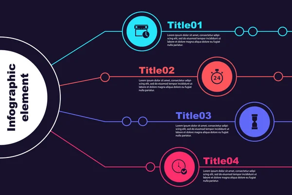 Imposta Calendario Orologio Cronometro Ore Vecchia Clessidra Orologio Modello Infografica — Vettoriale Stock