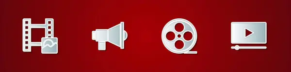 Set Play Video Megaphone Film Reel Online Play Video Icon — стоковый вектор