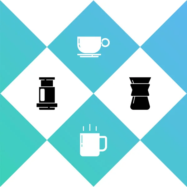 Set Aeropress Kaffee Kaffeetasse Und Chemex Symbol Vektor — Stockvektor