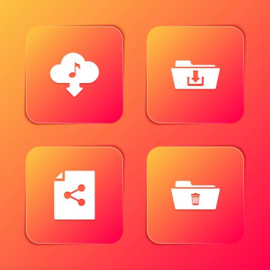Set Cloud download music, Folder, Share file and Delete folder icon. Vector.