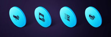 Set Isometric Printer setting, Old hourglass with sand, Oven and Air conditioner icon. Vector.