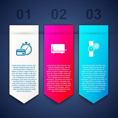 Set Fast payments, Toaster and Wrist watch setting. Business infographic template. Vector.
