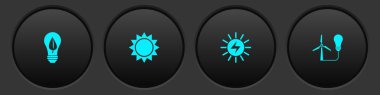 Set Light bulb with leaf, Sun, Solar energy panel and wind turbine icon. Vector.