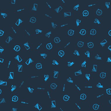 Set Screwdriver, Security camera service, Location and Smartphone on seamless pattern. Vector.