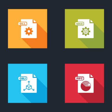 Set DLL file document, MAX, OBJ and PPT icon. Vector.