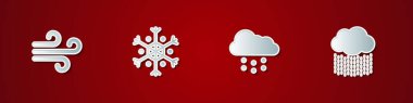 Set Wind, Snowflake, Cloud with snow and rain icon. Vector.
