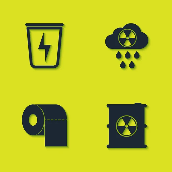 Set Lightning Trash Can Radioactive Waste Barrel Toilet Paper Roll — Wektor stockowy