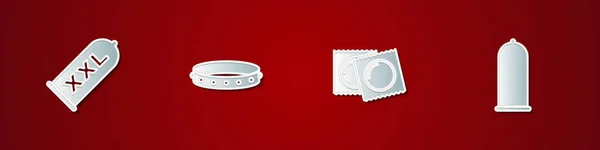 Set Condom Safe Sex Leather Fetish Collar Condoms Package Icon — Stockvector