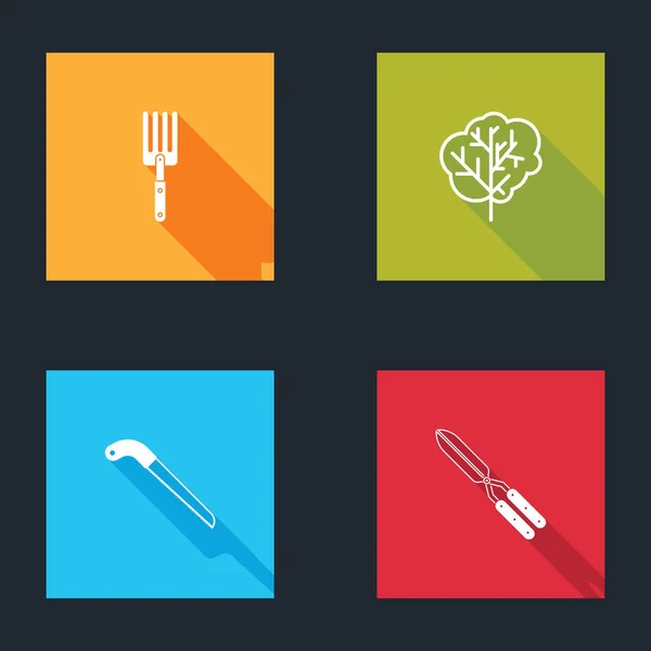 Set Garden Fork Tree Saw Gardening Handmade Scissor Icon Vector — Wektor stockowy