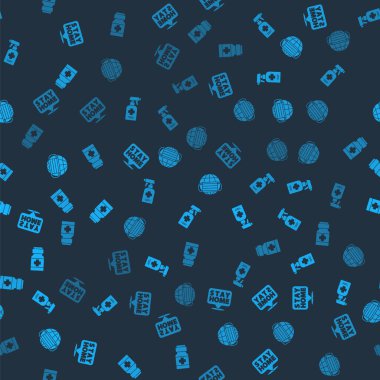 Evde kal, sıvı antibakteriyel sabun, tıbbi maskeli Dünya, ilaç şişesi ve kusursuz desenli haplar. Vektör.