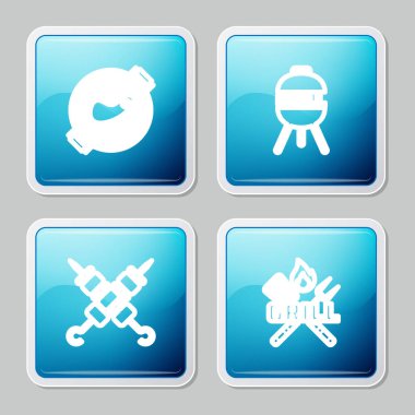 Biftekli ızgara ızgara ızgara şiş kebap çapraz çatal ve spatula ikonu. Vektör.