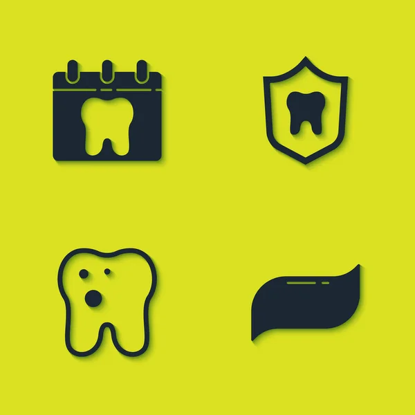 Установите Календарь Зубной Пастой Кариесом Значком Защиты Зубов Вектор — стоковый вектор