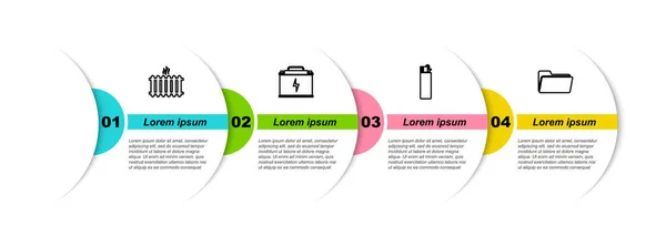 Definir Linha Radiador Aquecimento Bateria Carro Isqueiro Pasta Modelo Infográfico — Vetor de Stock