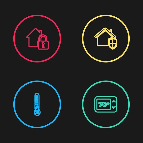 Définir Ligne Humidité Thermostat Maison Sous Protection Icône Vecteur — Image vectorielle