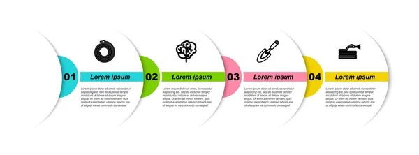 Set Line Gartenschlauch Oder Feuerwehrschlauch Baum Spaten Schaufel Und Geschäftsinfografische — Stockvektor