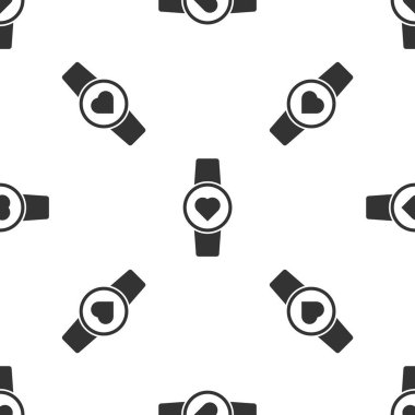 Gri Akıllı saat, kalp atışı simgesini gösteriyor. Beyaz arka planda izole edilmiş pürüzsüz desen. Fitness uygulaması konsepti. Vektör İllüstrasyonu.