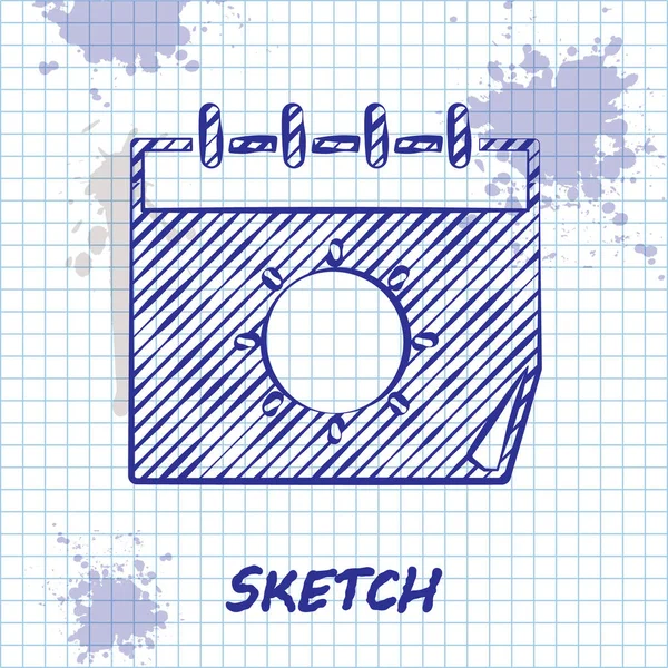 Esquisse Ligne Calendrier Icône Soleil Isolé Sur Fond Blanc Symbole — Image vectorielle