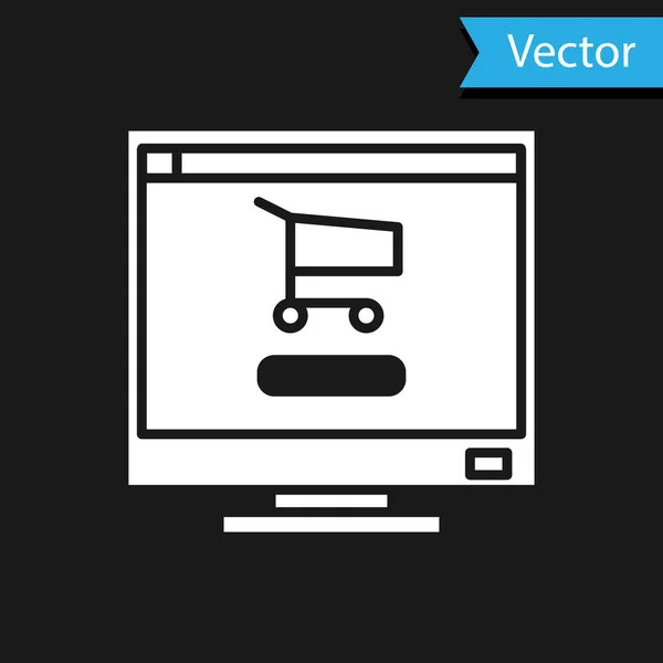 Carrito Compras Blanco Pantalla Icono Computadora Aislado Sobre Fondo Negro — Archivo Imágenes Vectoriales