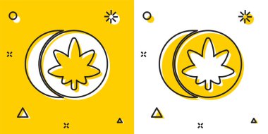 Siyah bitkisel ecstasy hapları ikonu sarı ve beyaz arka planda izole edilmiş. Rastgele dinamik şekiller. Vektör İllüstrasyonu.