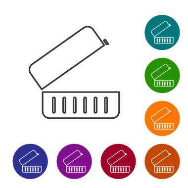 Siyah çizgi beslenme çantası simgesi beyaz arkaplanda izole edildi. Simgeleri renk daire düğmelerine ayarla. Vektör İllüstrasyonu.