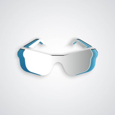 Kağıt kesiği, gri arkaplanda izole edilmiş gözlük simgesi. Gözlük çerçevesi sembolü. Kağıt sanatı tarzı. Vektör.