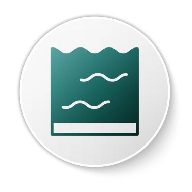 Beyaz arkaplanda yeşil akvaryum simgesi izole edildi. Ev ve evcil hayvanlar için akvaryum. Beyaz daire düğmesi. Vektör.