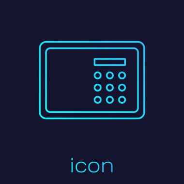 Turkuaz hat güvenli simgesi mavi arkaplanda izole edildi. Kapı, şifreli bir banka kasası. Güvenilir Veri Koruma. Vektör.