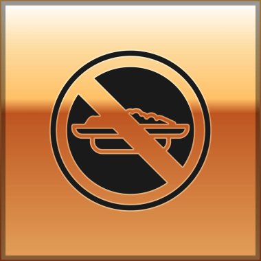 Siyah Gıda altın arka planda izole edilmiş bir diyet ikonu yok. Açlığı iyileştirmek. Vektör.