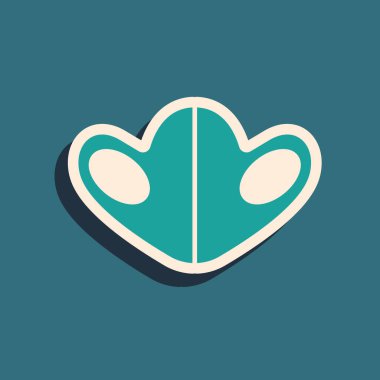 Yeşil tıbbi maske simgesi yeşil arkaplanda izole edildi. Uzun gölge tarzı. Vektör..