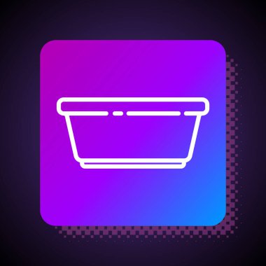 Beyaz çizgi Plastik leğen simgesi siyah arkaplanda izole edilmiş. Sulu kase. Çamaşır yıkama, temizlik malzemeleri. Kare renk düğmesi. Vektör İllüstrasyonu.