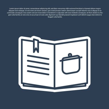 Mavi çizgi yemek kitabı simgesi mavi arkaplanda izole edildi. Yemek kitabı ikonu. Yemek tarifi kitabı. Çatal ve bıçak ikonları. Çatal bıçak sembolü. Vektör İllüstrasyonu.