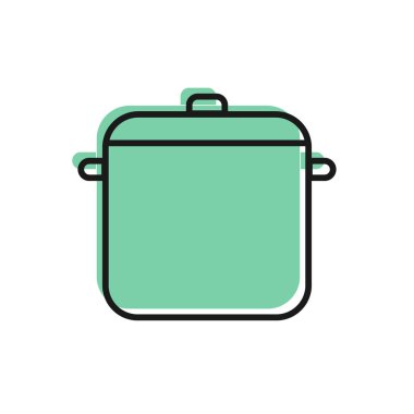Beyaz arkaplanda siyah çizgili tencere ikonu izole edilmiş. Haşlama ya da güveç besin sembolü. Vektör İllüstrasyonu.