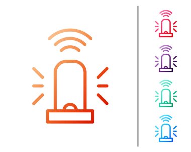 Kırmızı çizgi Akıllı teşhirci siren sistemi simgesi beyaz arkaplanda izole edildi. Acil durum sireni. İnternet kavramının kablosuz bağlantısı. Renk simgelerini ayarla. Vektör.