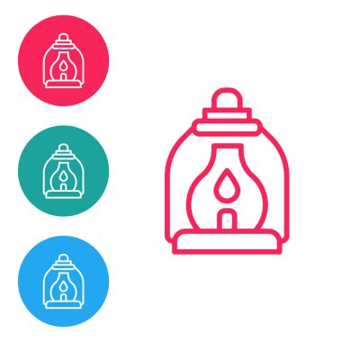 Kırmızı çizgi kamp feneri ikonu beyaz arkaplanda izole edildi. Simgeleri daire düğmelerine ayır. Vektör.