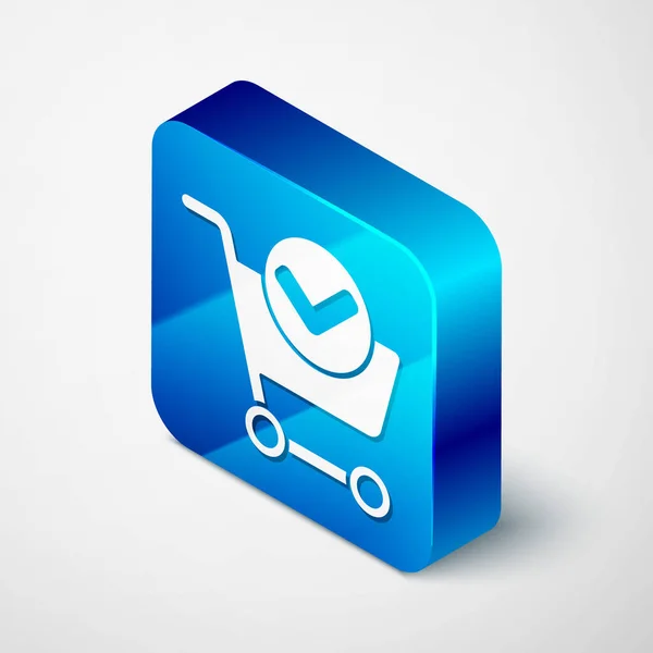 Isométrico Carrito Compras Con Icono Marca Verificación Aislado Sobre Fondo — Archivo Imágenes Vectoriales