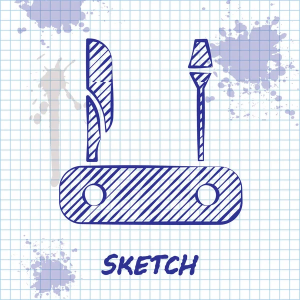 Sketch Line Ícone Faca Exército Suíço Isolado Fundo Branco Multi — Vetor de Stock