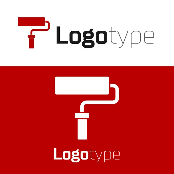 Red Paint Roller Borstel Pictogram Geïsoleerd Witte Achtergrond Logo Ontwerp — Stockvector