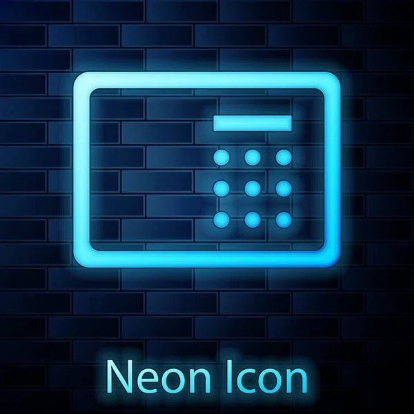 Glödande Neon Säker Ikon Isolerad Tegelvägg Bakgrund Dörren Säkrar Ett — Stock vektor