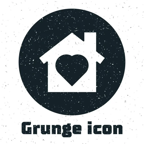 Casa Grunge Con Corazón Interior Icono Aislado Sobre Fondo Blanco — Vector de stock