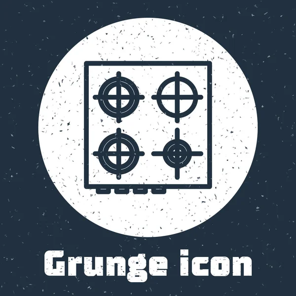 Grunge Line Icône Cuisinière Gaz Isolé Sur Fond Gris Plaque — Image vectorielle