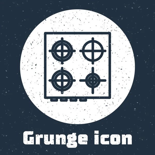 Línea Grunge Icono Estufa Gas Aislado Sobre Fondo Gris Signo — Vector de stock