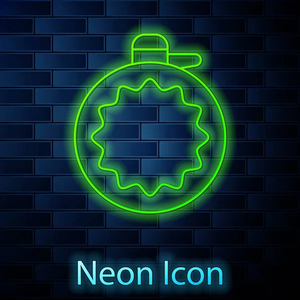 Leuchtende Neon Linie Kantine Wasserflasche Symbol Isoliert Auf Backsteinwand Hintergrund — Stockvektor