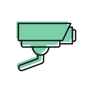 Siyah çizgi güvenlik kamerası simgesi beyaz arkaplanda izole edildi. Vektör.