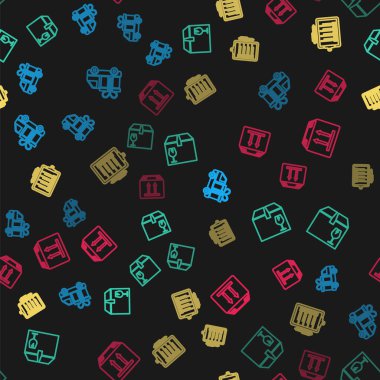 Hediye taşıyan bir nakliye kamyonu, kırılgan kutu içeriği teslimat listesinin doğrulanması ve karton trafiğinin pürüzsüz olması. Vektör.