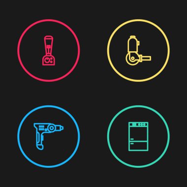 Elektrikli matkap, buzdolabı, öğütücü ve blender simgesini ayarla. Vektör.