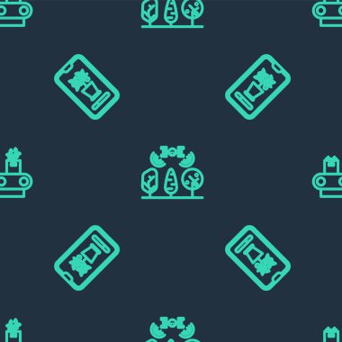 Akıllı çiftliği insansız hava aracıyla, kontrol çiftliği sistemiyle ve taşıyıcı bant kutusuyla kusursuz bir şablona ayarla. Vektör.